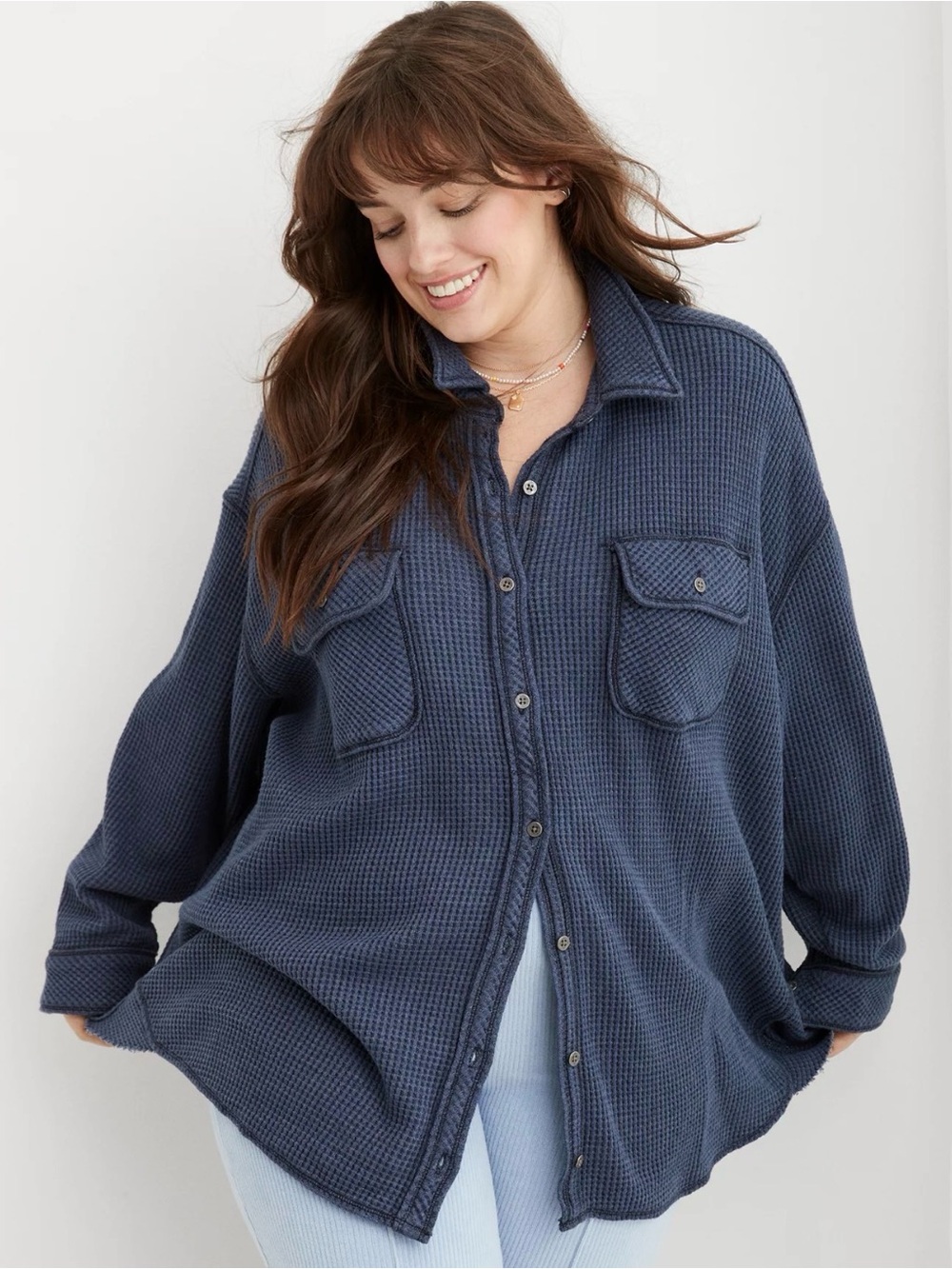 Aerie LumberJane Waffle Shirt Navy Size XS
